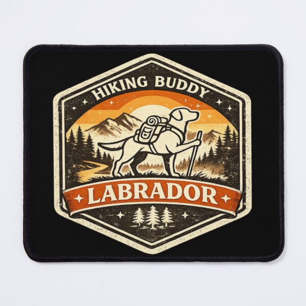 Item preview, Labrador Outline Hiking – Retro Adventure Badge | Dog Dad Gift designed and sold by PawPrintCustom.