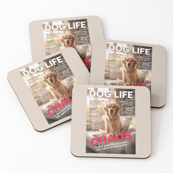 Item preview, Golden Retriever Guilt Trip: Funny Dog Life Magazine Cover Art designed and sold by FrancophileFun.
