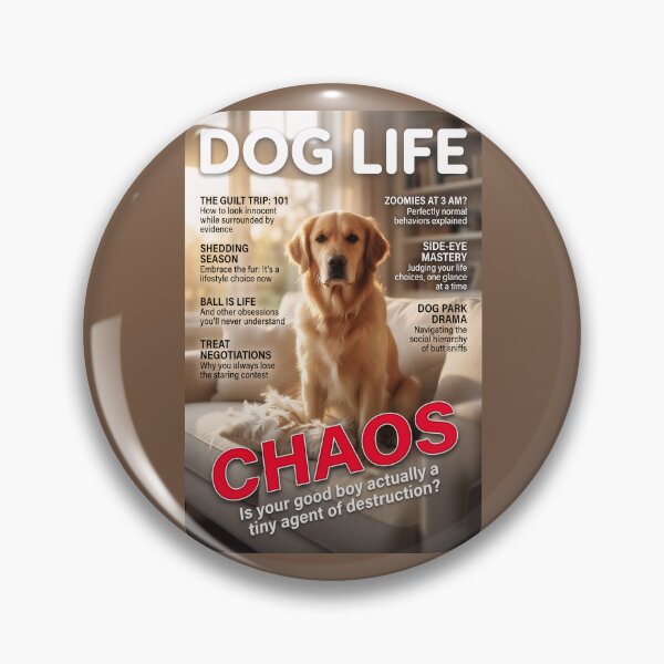 Item preview, Golden Retriever Guilt Trip: Funny Dog Life Magazine Cover Art designed and sold by FrancophileFun.