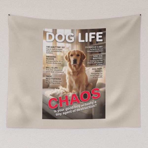 Item preview, Golden Retriever Guilt Trip: Funny Dog Life Magazine Cover Art designed and sold by FrancophileFun.