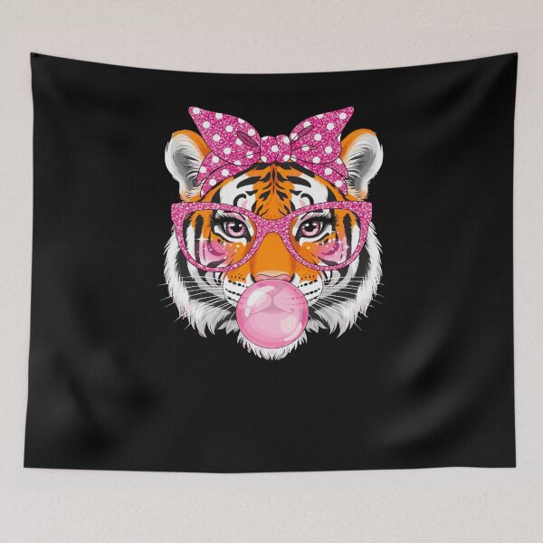Item preview, Tiger With Glasses Bubblegum And Pink Bow designed and sold by krystalRomanart.