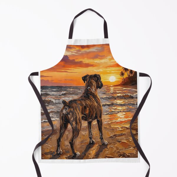 Item preview, Brindle Boxer Dog at Sunset Beach Tropical Coastal Artwork designed and sold by VGAfanatic.