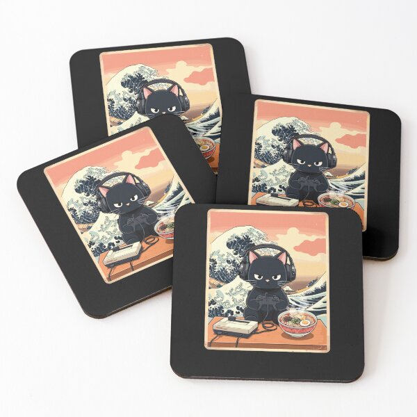 Item preview, Retro Gamer Cat With Ramen Great Wave designed and sold by krystalRomanart.