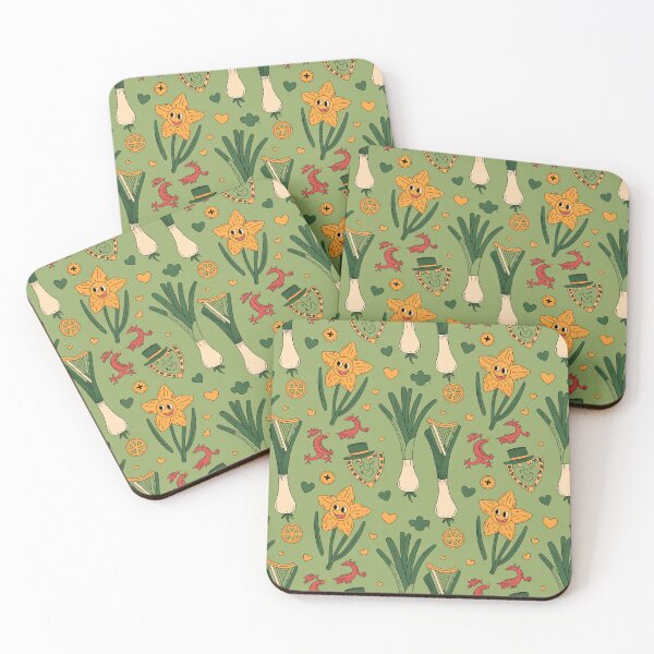 Item preview, Cute Welsh St David's Day Pattern | Leeks, Daffodils & Dragons designed and sold by Midnight Veil Designs.