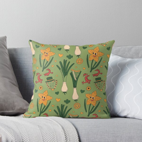 Item preview, Cute Welsh St David's Day Pattern | Leeks, Daffodils & Dragons designed and sold by Midnight Veil Designs.