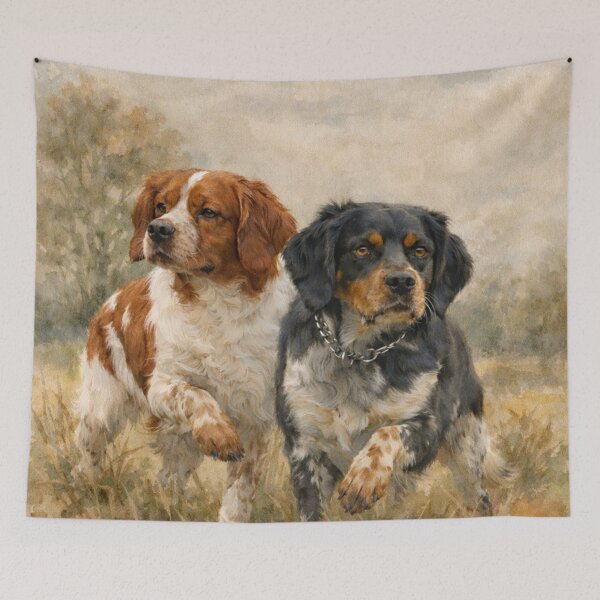 Item preview, Brittany Spaniels in the Field – Watercolor Hunting Dogs Art designed and sold by TammyHunterArt.