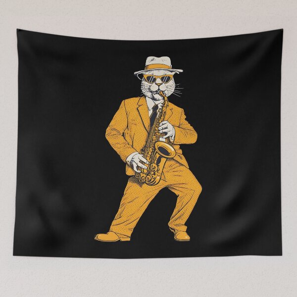 Item preview, cat playing saxophone designed and sold by Uglyandcute.