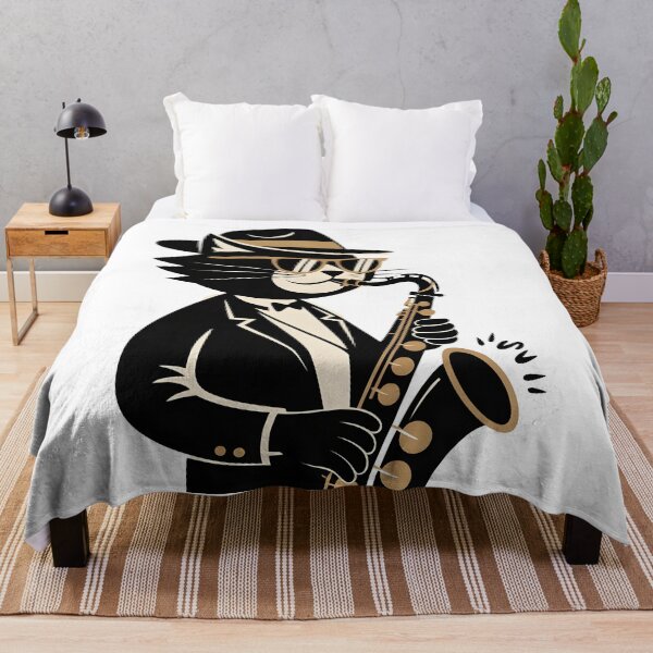 Item preview, cat playing saxophone designed and sold by Uglyandcute.
