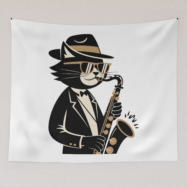 Item preview, cat playing saxophone designed and sold by Uglyandcute.