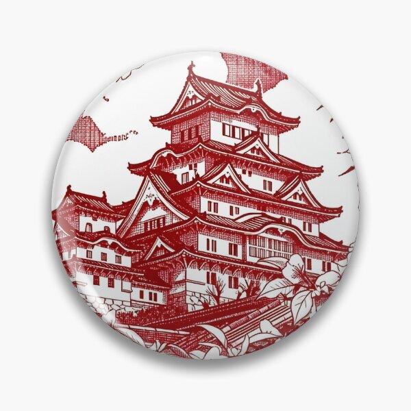 Item preview, Himeji Castle Japan Travel Red Ink Illustration Poster designed and sold by Stripe Wall Studio.