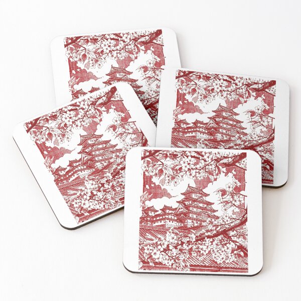 Item preview, Himeji Castle Japan Travel Red Ink Illustration Poster designed and sold by Stripe Wall Studio.