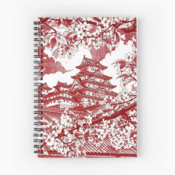 Item preview, Himeji Castle Japan Travel Red Ink Illustration Poster designed and sold by Stripe Wall Studio.