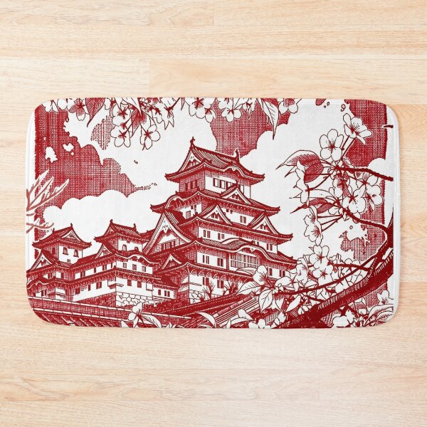 Item preview, Himeji Castle Japan Travel Red Ink Illustration Poster designed and sold by Stripe Wall Studio.
