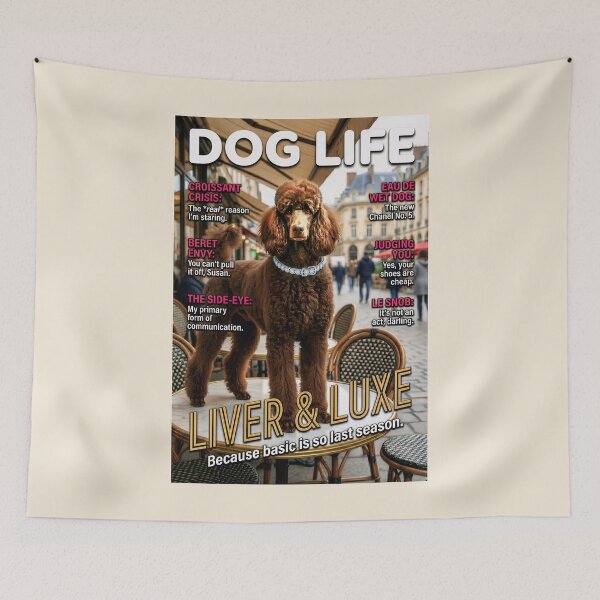 Item preview, Chocolate Labradoodle Liver & Luxe: Funny Dog Life Magazine Cover Art designed and sold by FrancophileFun.