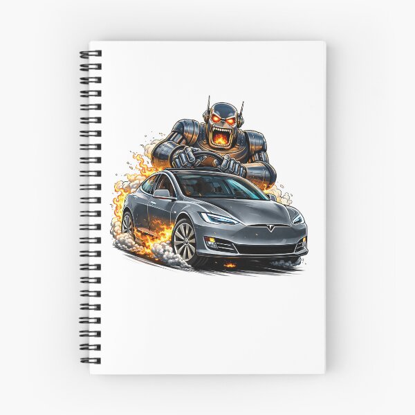 Item preview, Pegatina y camiseta de dibujos animados de un robot gigante que conduce un Tesla designed and sold by PIXEL POP DESIGNS - Beyond the Norm!.