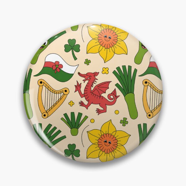 Item preview, Cute Welsh Pattern | Daffodils Leeks Dragons Harps & Flags designed and sold by Midnight Veil Designs.