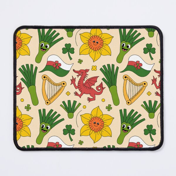 Item preview, Cute Welsh Pattern | Daffodils Leeks Dragons Harps & Flags designed and sold by Midnight Veil Designs.