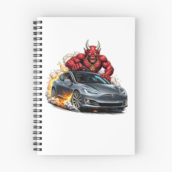 Item preview, Pegatina y camiseta de dibujos animados de un diablo gigante conduciendo un Tesla designed and sold by PIXEL POP DESIGNS - Beyond the Norm!.
