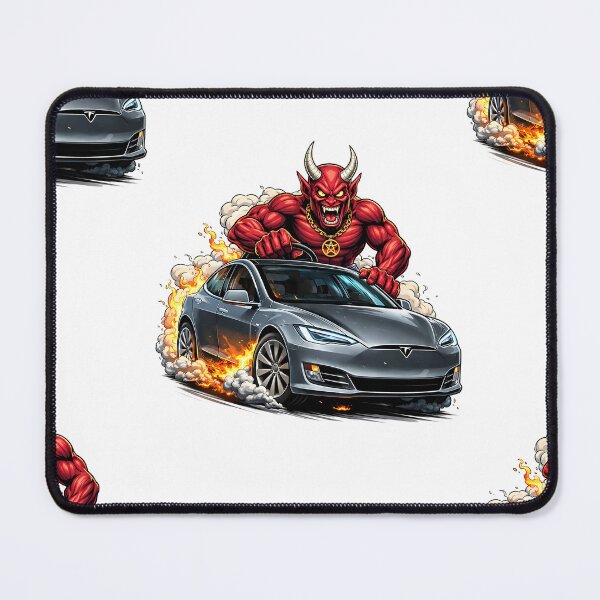 Item preview, Giant Devil drives a Tesla cartoon sticker and t-shirt designed and sold by PIXEL POP DESIGNS - Beyond the Norm!.