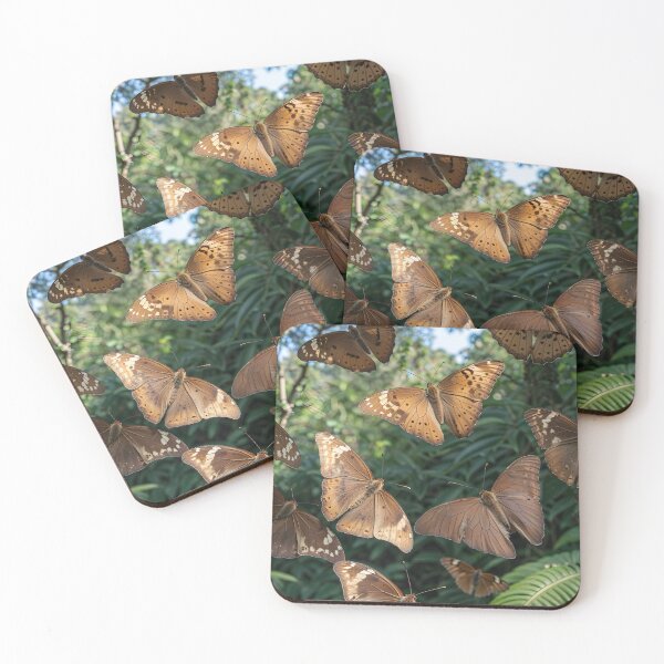 Item preview, Brown butterflies with black spots fly in lush green forest designed and sold by Creative88Art.