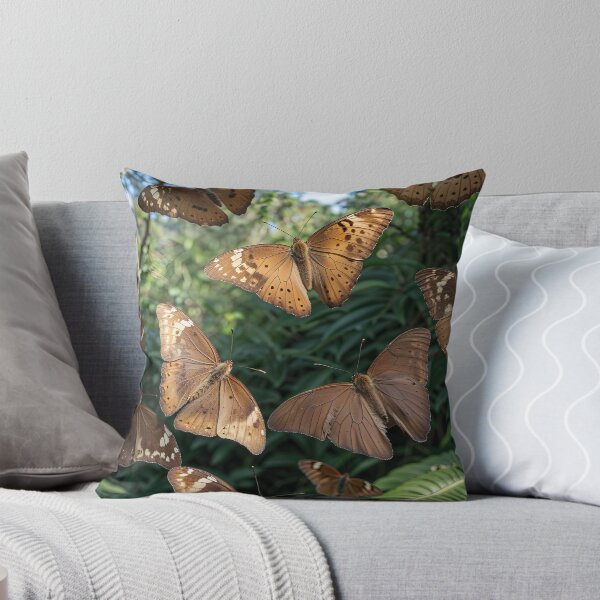 Item preview, Brown butterflies with black spots fly in lush green forest designed and sold by Creative88Art.