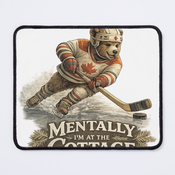 Item preview, Vintage Hockey Bear Cottage Life Illustration – Rustic Winter Sports Art designed and sold by YK SHOP.