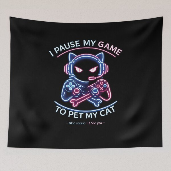 Item preview, Neon Cyberpunk Gamer Cat I Pause My Game To Pet My Cat designed and sold by akiotatsuo.