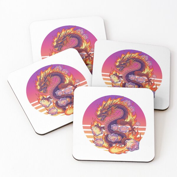 Item preview, Fire and Ice Dragon – Elemental Fantasy Retro Sunset Illustration designed and sold by YK SHOP.