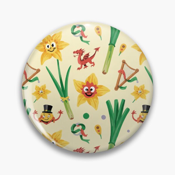 Item preview, Cute Welsh St David's Day Pattern | Leeks Daffodils Dragons designed and sold by Midnight Veil Designs.