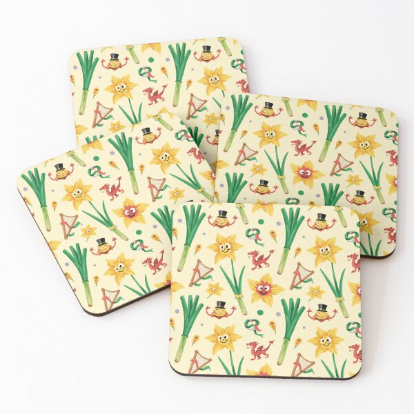 Item preview, Cute Welsh St David's Day Pattern | Leeks Daffodils Dragons designed and sold by Midnight Veil Designs.