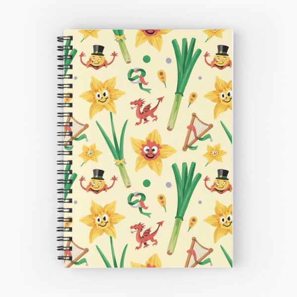 Item preview, Cute Welsh St David's Day Pattern | Leeks Daffodils Dragons designed and sold by Midnight Veil Designs.