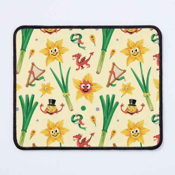 Item preview, Cute Welsh St David's Day Pattern | Leeks Daffodils Dragons designed and sold by Midnight Veil Designs.