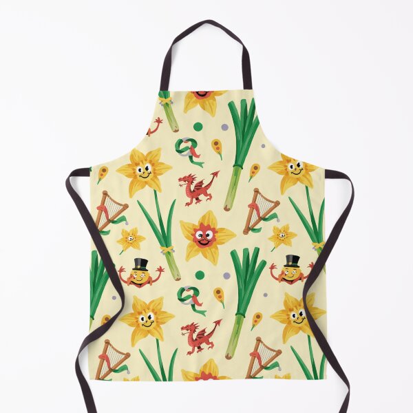 Item preview, Cute Welsh St David's Day Pattern | Leeks Daffodils Dragons designed and sold by Midnight Veil Designs.