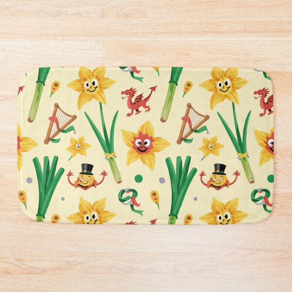 Item preview, Cute Welsh St David's Day Pattern | Leeks Daffodils Dragons designed and sold by Midnight Veil Designs.