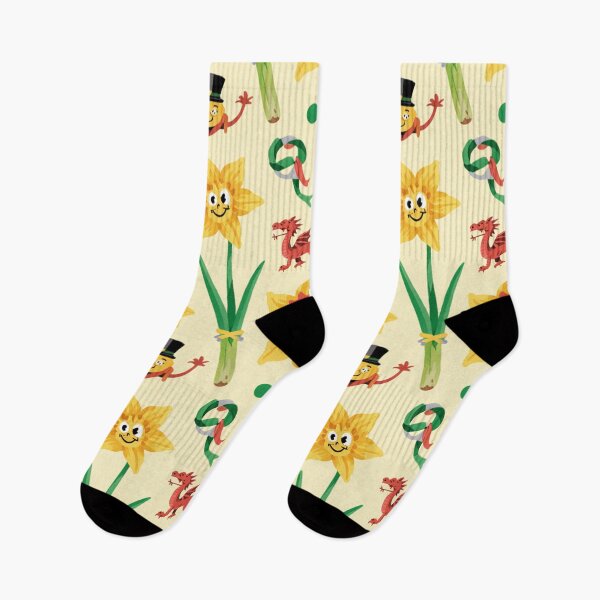 Item preview, Cute Welsh St David's Day Pattern | Leeks Daffodils Dragons designed and sold by Midnight Veil Designs.