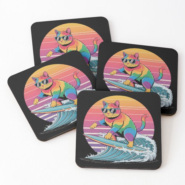 Item preview, Cat Surfing – Rainbow Surf Cat with Retro Sunset designed and sold by D-Oles-Mercher.