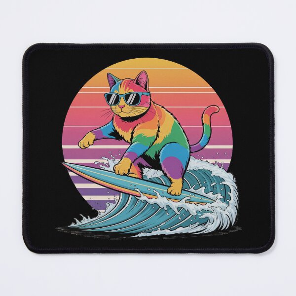 Item preview, Cat Surfing – Rainbow Surf Cat with Retro Sunset designed and sold by D-Oles-Mercher.