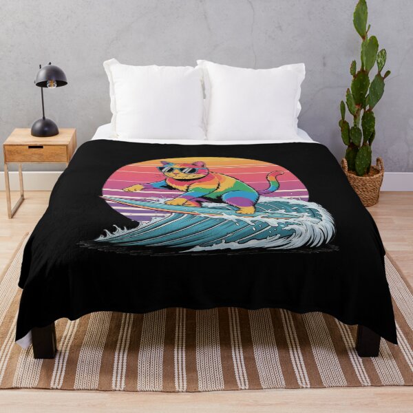 Item preview, Cat Surfing – Rainbow Surf Cat with Retro Sunset designed and sold by D-Oles-Mercher.