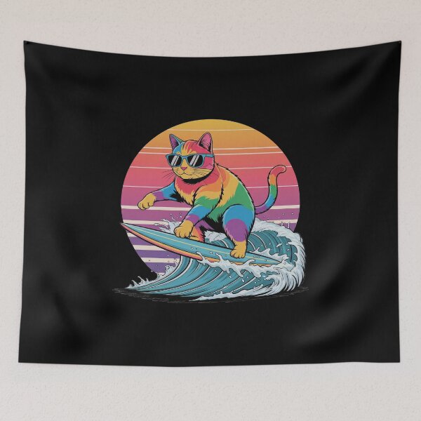 Item preview, Cat Surfing – Rainbow Surf Cat with Retro Sunset designed and sold by D-Oles-Mercher.
