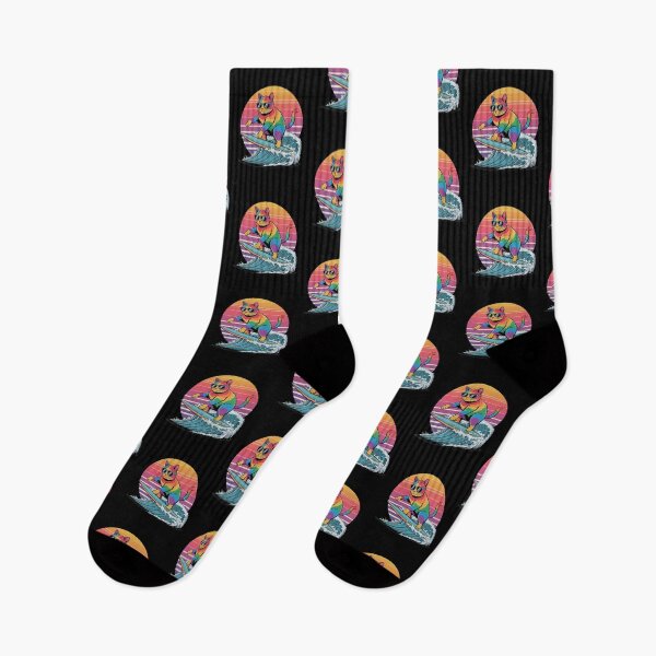 Item preview, Cat Surfing – Rainbow Surf Cat with Retro Sunset designed and sold by D-Oles-Mercher.