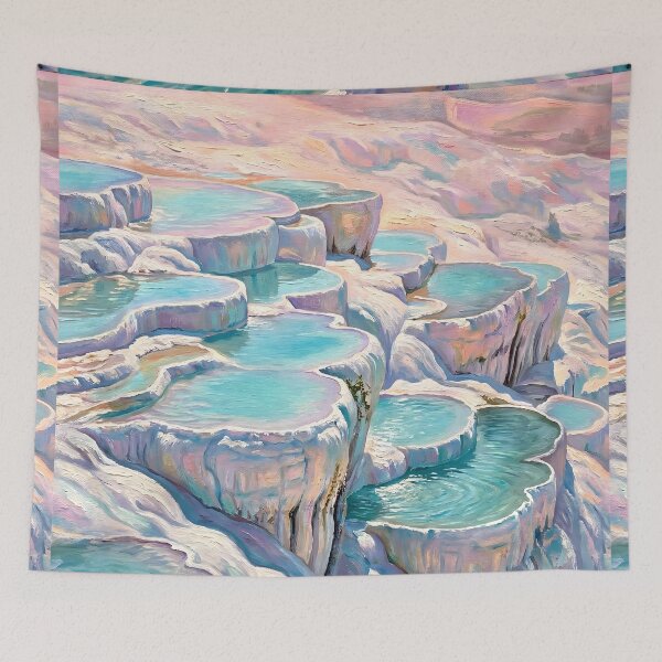 Item preview, Iridescent Pamukkale Thermal Pools in Turkey Painting, Cotton Palace Hot Springs in Türkiye designed and sold by matchakpop.