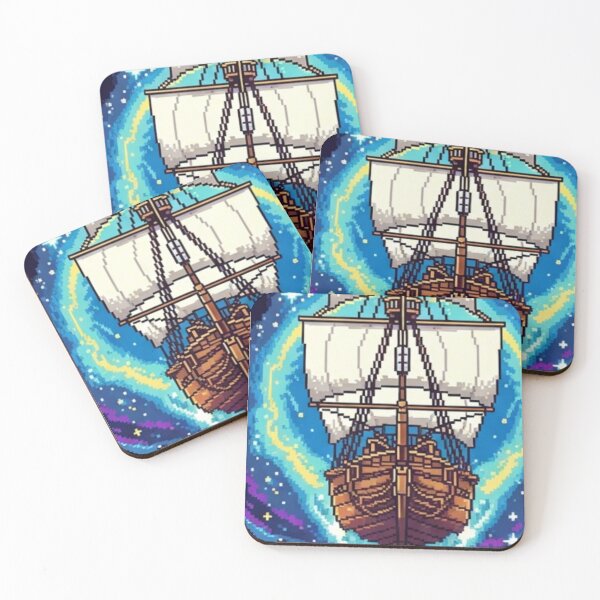 Item preview, Cosmic Pirate Ship Pixel Art – Retro Space Fantasy Sailing Through the Stars designed and sold by Dzblack.