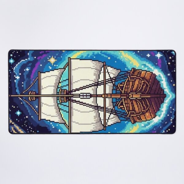 Item preview, Cosmic Pirate Ship Pixel Art – Retro Space Fantasy Sailing Through the Stars designed and sold by Dzblack.