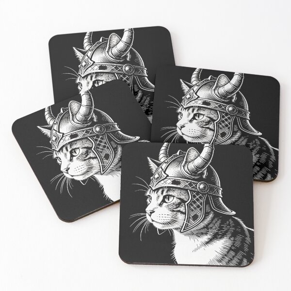 Item preview, Viking Cat Warrior Portrait – Nordic Engraving Style designed and sold by CatVibesStudio.