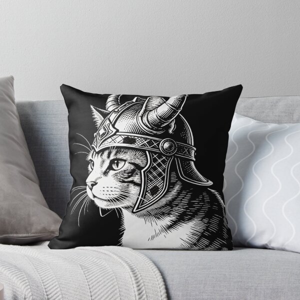 Item preview, Viking Cat Warrior Portrait – Nordic Engraving Style designed and sold by CatVibesStudio.