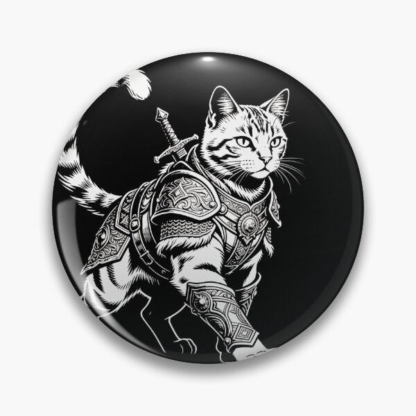 Item preview, Armored Cat Guardian – Medieval Fantasy Engraving designed and sold by CatVibesStudio.