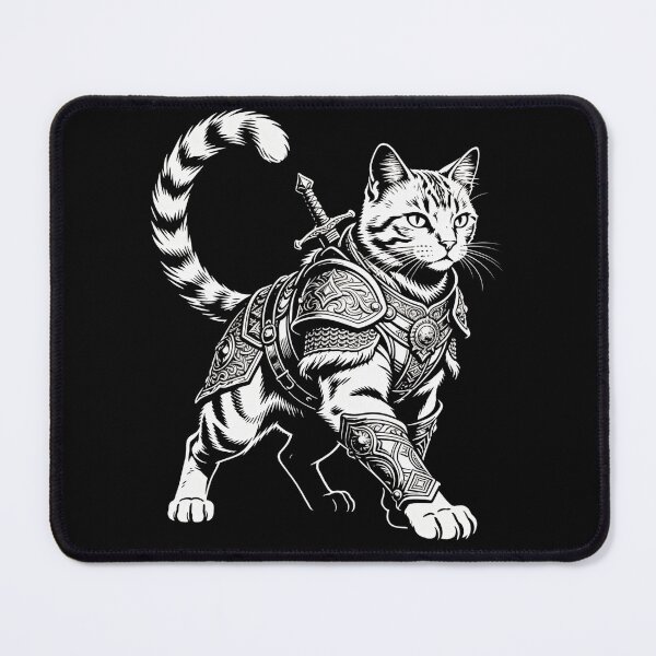 Item preview, Armored Cat Guardian – Medieval Fantasy Engraving designed and sold by CatVibesStudio.