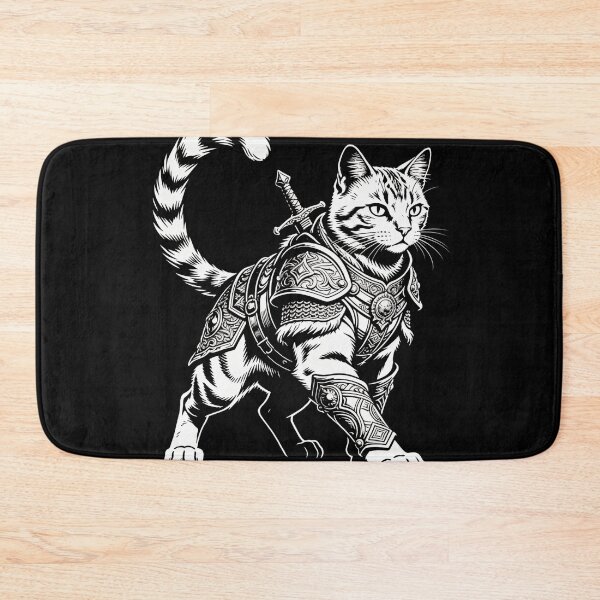 Item preview, Armored Cat Guardian – Medieval Fantasy Engraving designed and sold by CatVibesStudio.