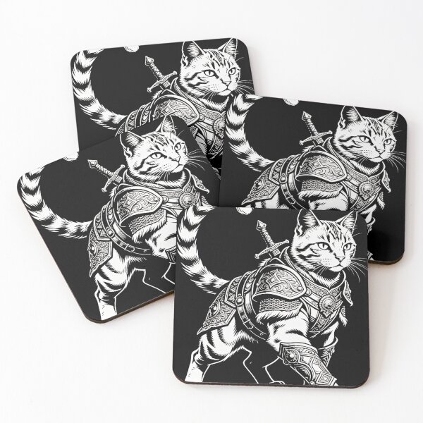 Item preview, Armored Cat Guardian – Medieval Fantasy Engraving designed and sold by CatVibesStudio.