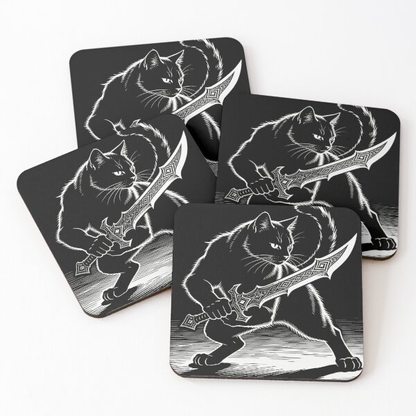 Item preview, Shadow Duel Cat – Dramatic Medieval Engraving Art designed and sold by CatVibesStudio.